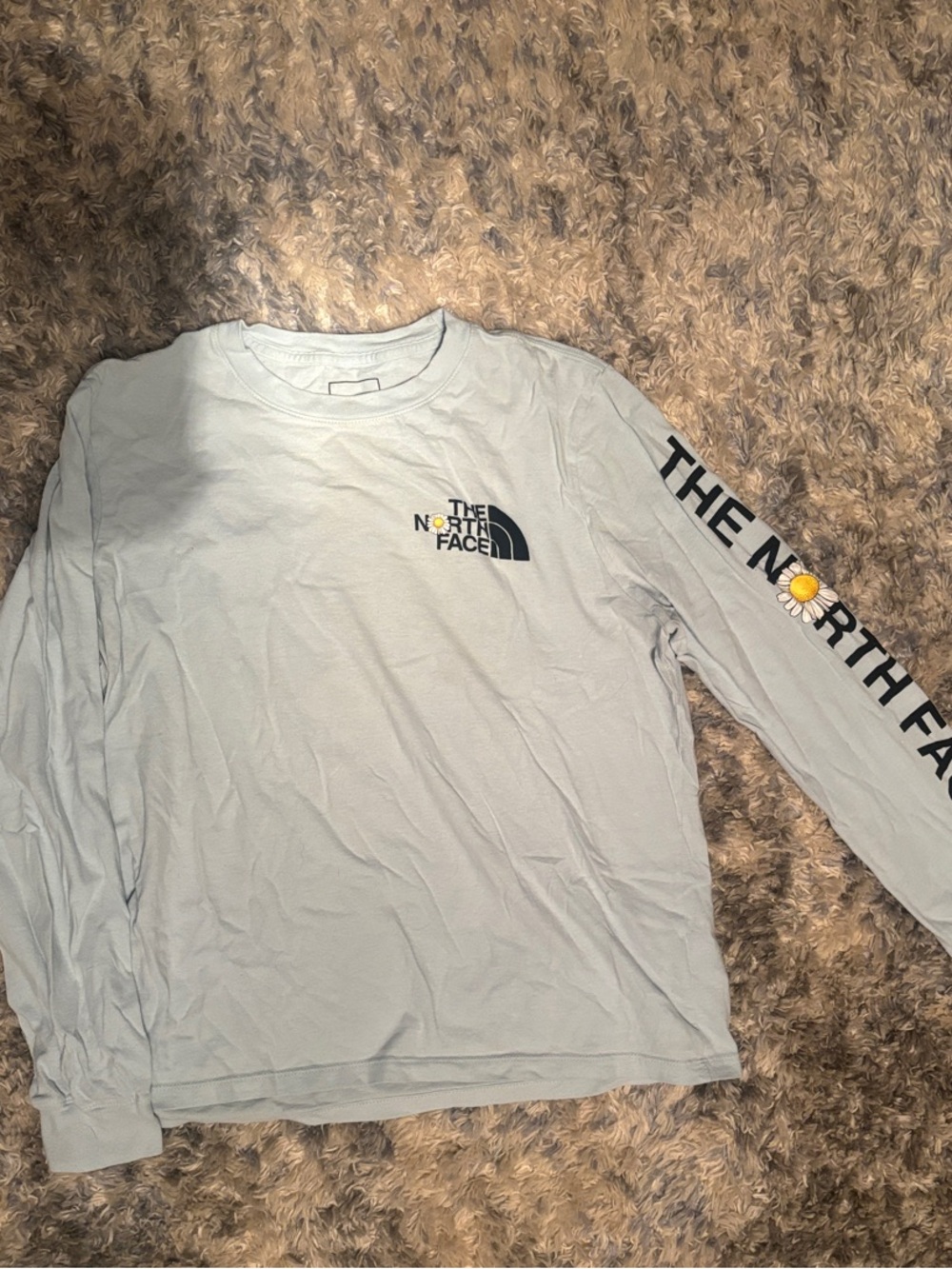 The North Face Pale Blue Long Sleeve Logo Tee with Sleeve Branding